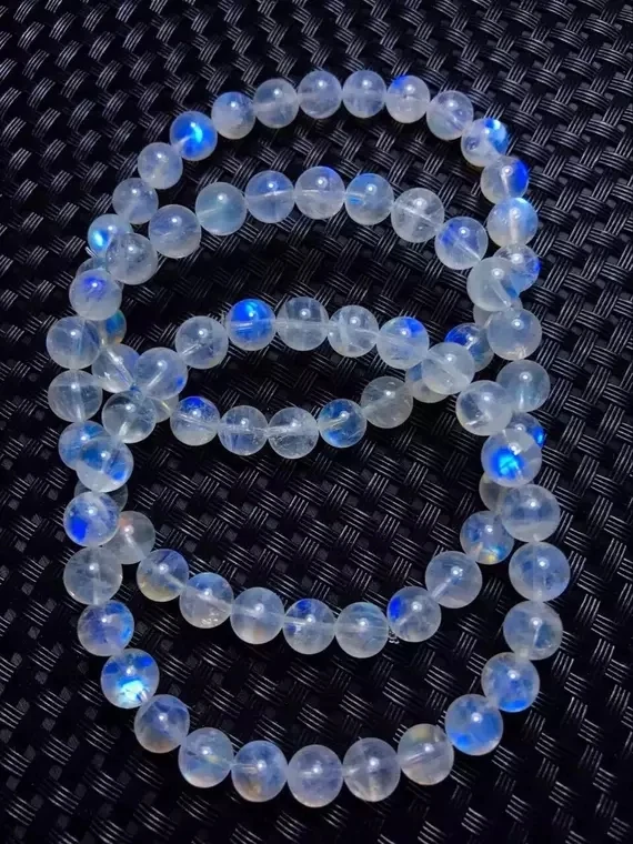 Genuine Natural Blue Light Moonstone Crystal Clear Round Beads Bracelet Women Men 6mm 7mm 8mm 9mm Healing Stone AAAAA