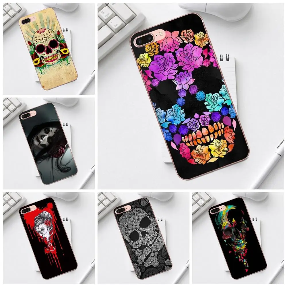 Qdowpz сахарный череп цветочный узор для Galaxy Alpha Core Prime Note 4 5 8 S3 S4 S5 S6 S7 S8 S9 mini edge Plus TPU