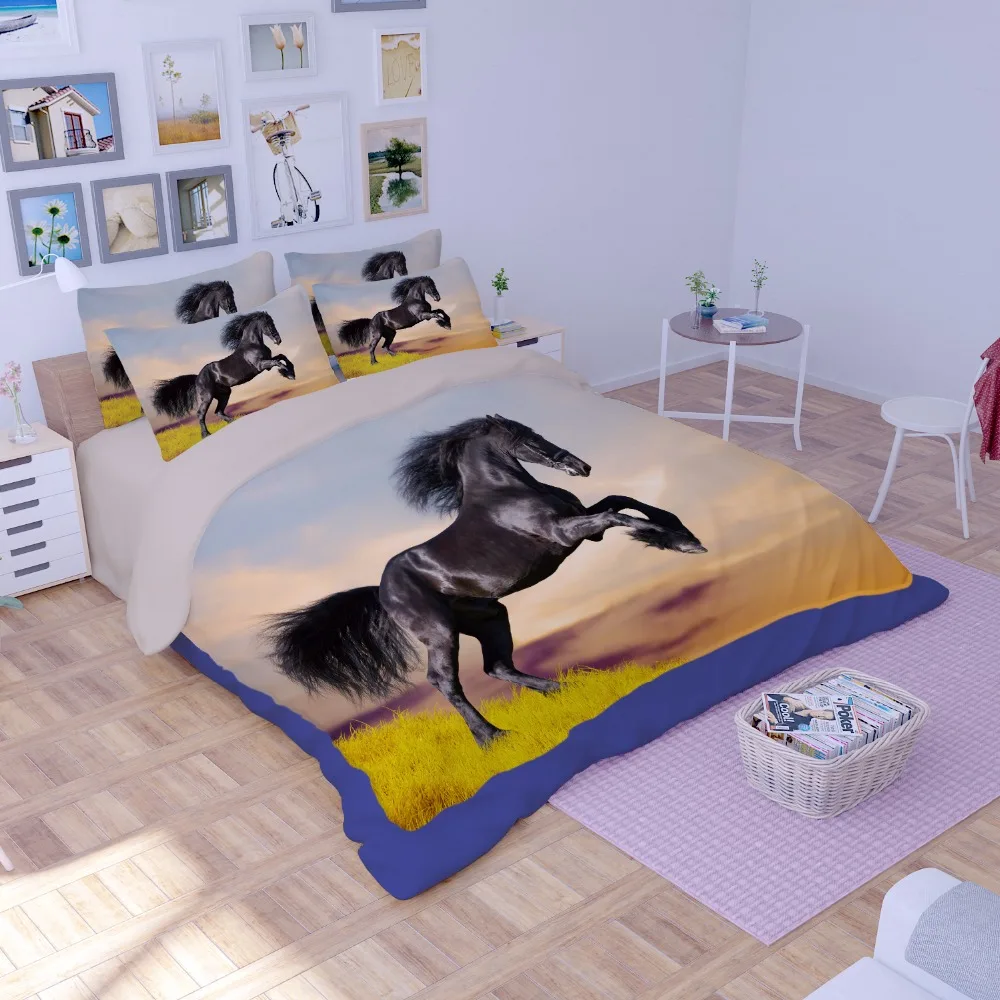 BeddingOutlet Horses Bedding Set 3D Dusty Lightning Printed Duvet Cover Double for Adults pillowcase Photography Bedclothes 3pcs | Дом и сад