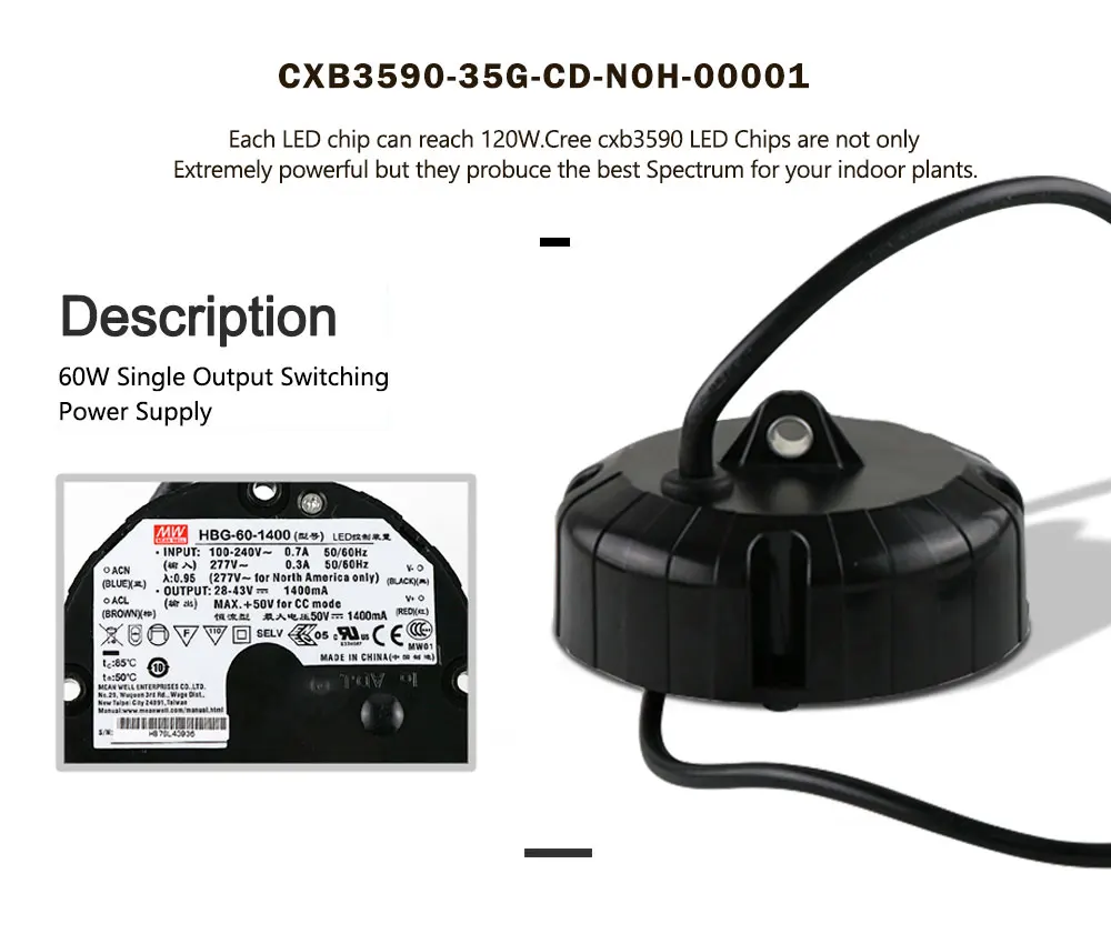 CREE CXB3590 100W 200W 300W 600W 900W COB светодиодный Grow светильник полный спектр Светодиодный лампа для выращивания Светодиодные промышленные светильники Meanwell для ускорения роста растений светильник