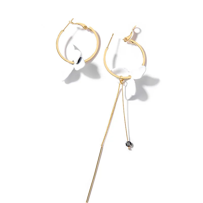 Женские длинные висячие серьги ассиметричные с бахромой и цветком вишни оптовая