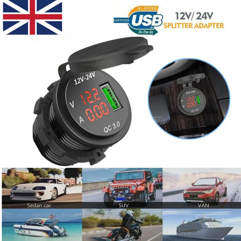 12-24 в USB быстрая зарядка 3 0 5 3A светодиодный дисплей зарядное устройство вольтметр