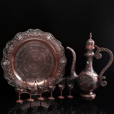 A Европейская, русская, ретро, роскошная металлическая чашка, фляжка с поддоном, с точками, для вина, Exquisit, с замком, с узором, чашка для стола - Цвет: A