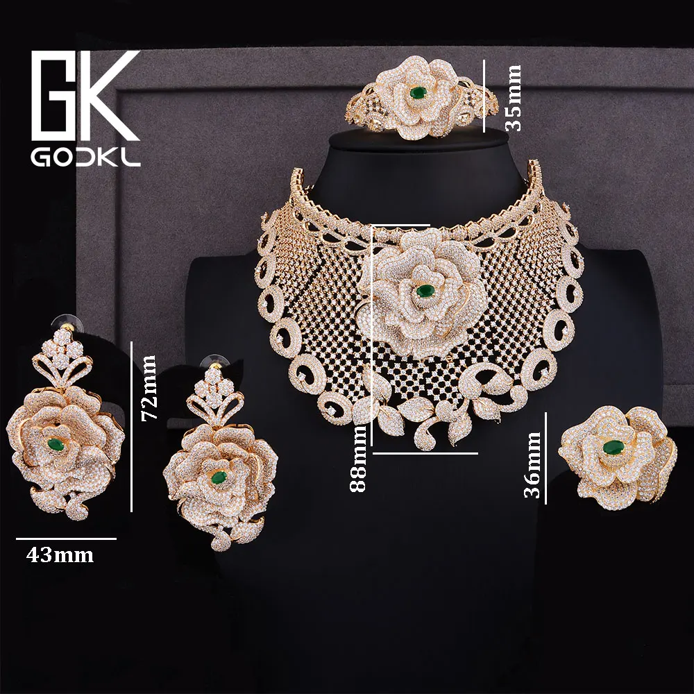 GODKI роскошные розовые цветы кубический цирконий нигерийские Ювелирные наборы