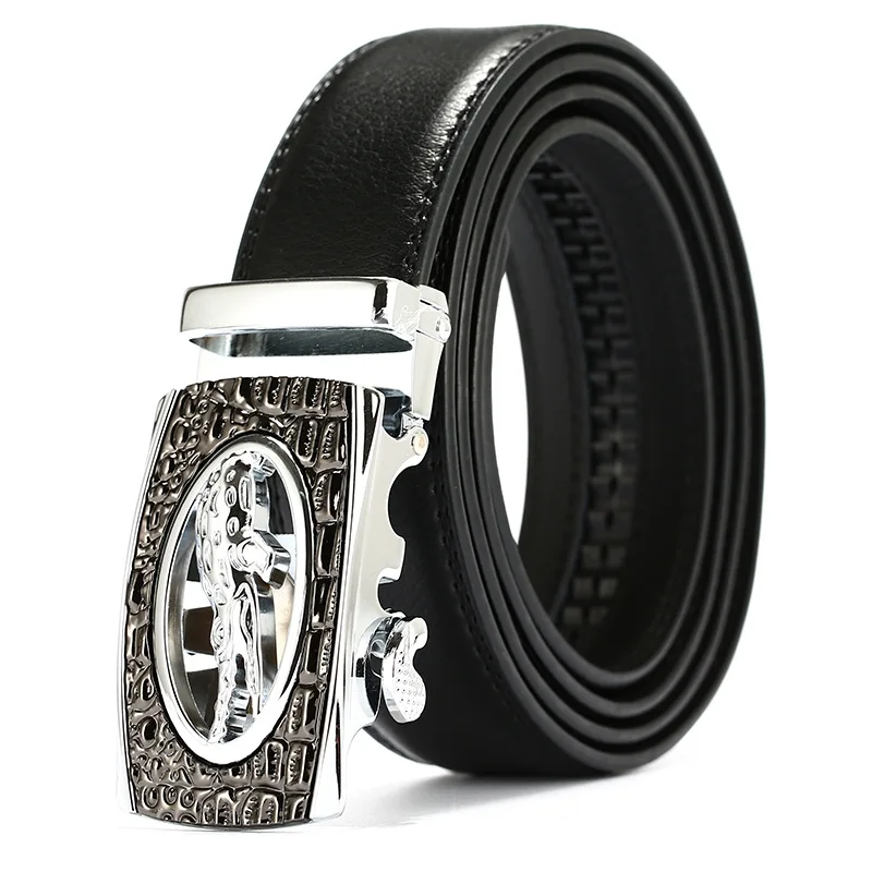 Мужской ремень из натуральной кожи с автоматической пряжкой в ковбойском стиле |