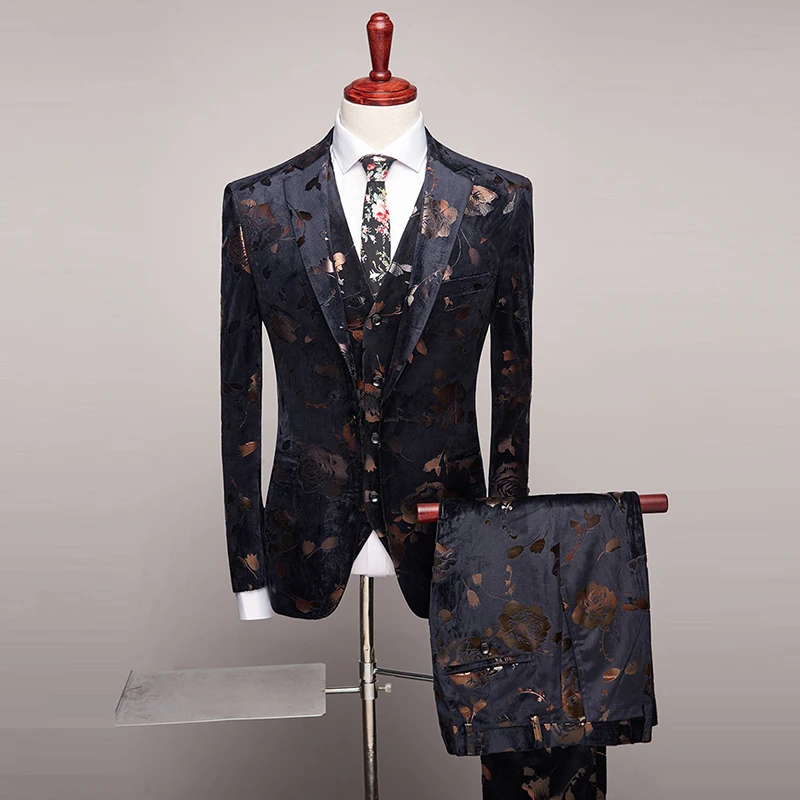 TIAN QIONG свадебный смокинг костюмы для мужчин 3 шт Slim Fit Мужской s костюм с принтом брендовый костюм для выпускного вечера сценическая куртка брюки жилет S-4xl - Цвет: 1099