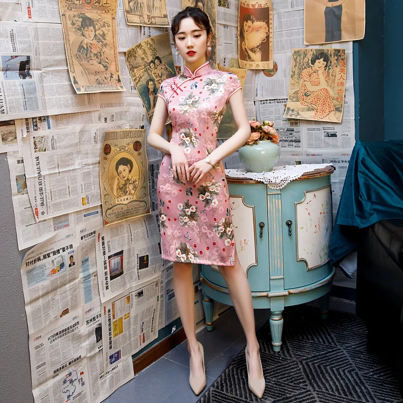 Сексуальное винтажное платье Ципао с цветочным принтом новинка тонкое и