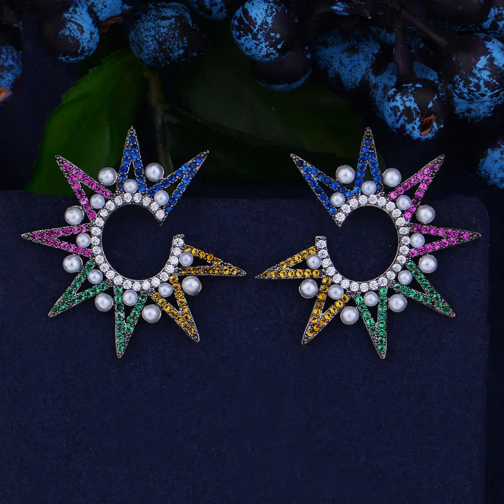 Женские серьги с искусственным жемчугом и фианитом 32 мм | Украшения аксессуары