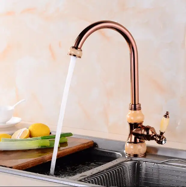 Латунный и нефритовый кухонный кран Золотой медный водопроводный горячая