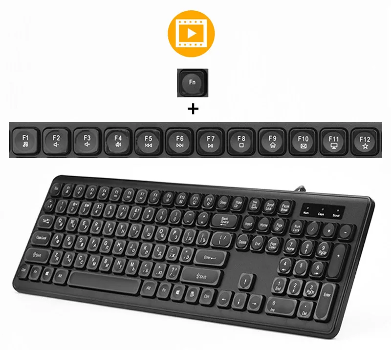 KB940 USB Проводная русская клавиатура, черная мультимедийная клавиатура, 108 клавиш, низкий уровень шума, эргономичная клавиатура для настольного компьютера