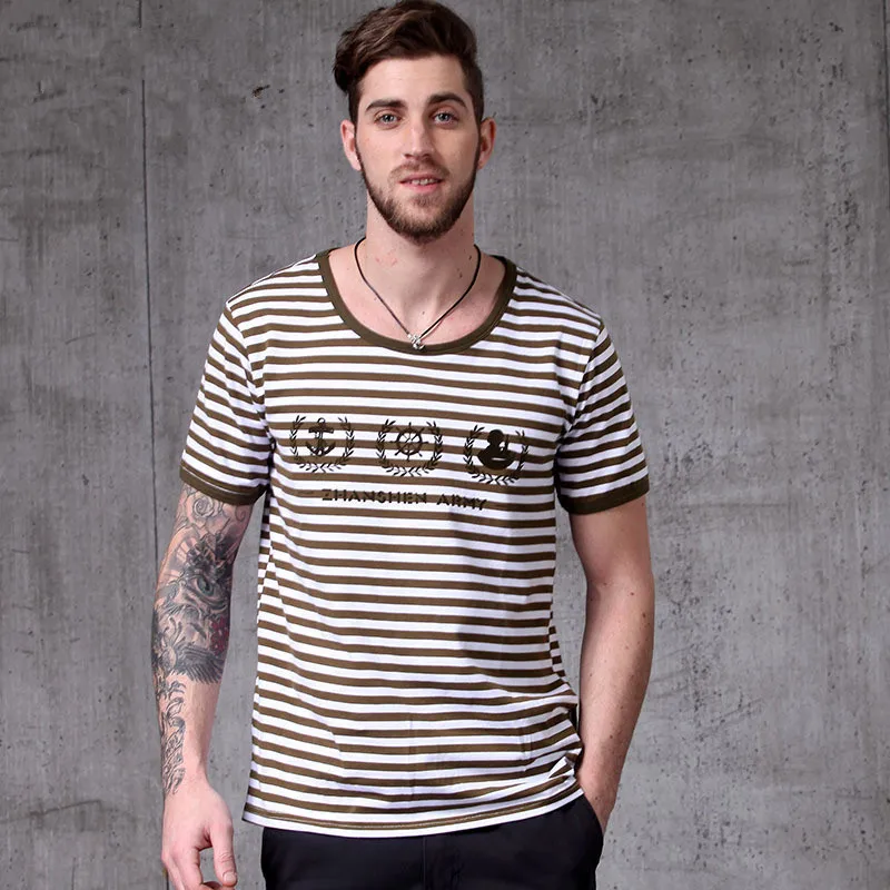 2018 новая мужская футболка с коротким рукавом в полоску повседневные мужские топы