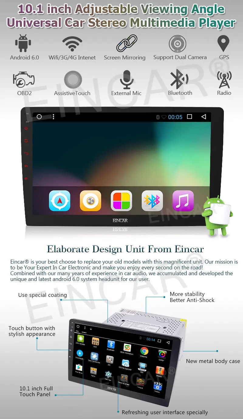Полный 10 1 дюймов большой емкостный сенсорный экран Android 6 0 2DIN автомобильный gps
