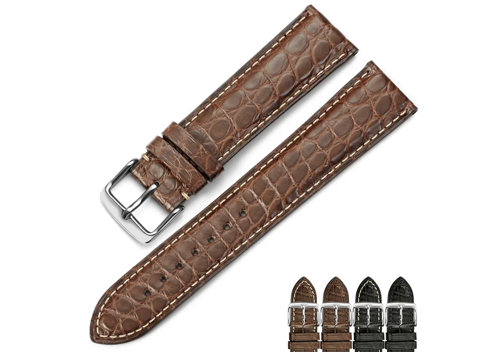 Brown with beige IStrap ремешок для часов из натуральной кожи 18 мм, 19 мм, 20 мм, 21 мм, 22 мм, черный ремешок из кожи аллигатора, черный коричневый цвет, ремешок для часов со шпилькой - Цвет ремешка: Brown with beige