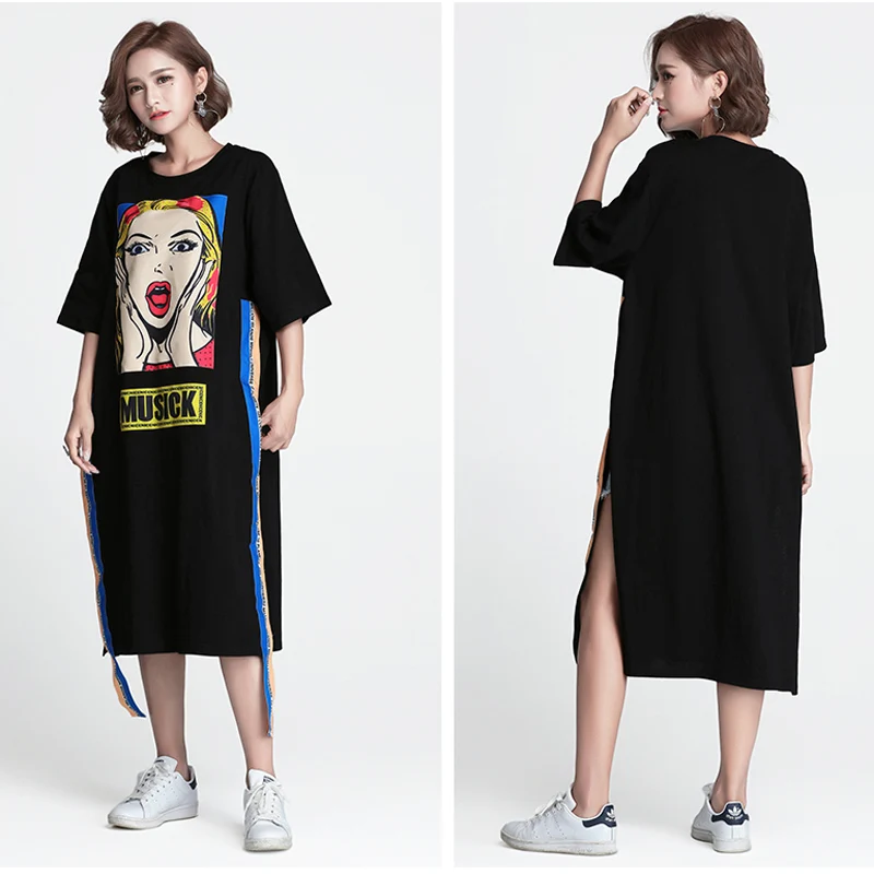 2018 летняя однотонная хлопковая длинная футболка с рисунком для девочек большие