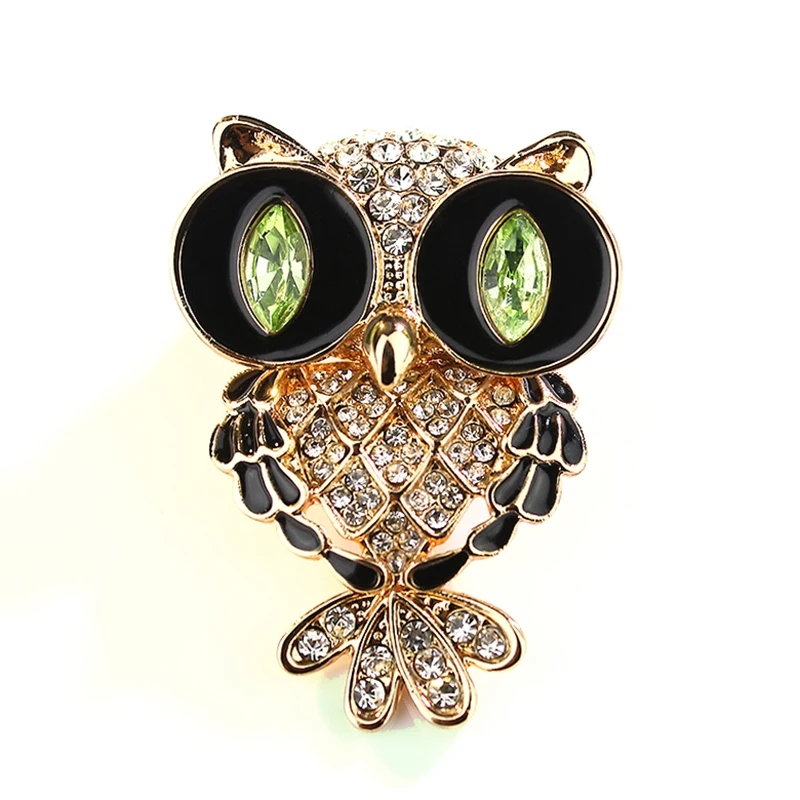 Винтажные Сова броши с кристаллами булавка золотой тонированный хиджаб в виде