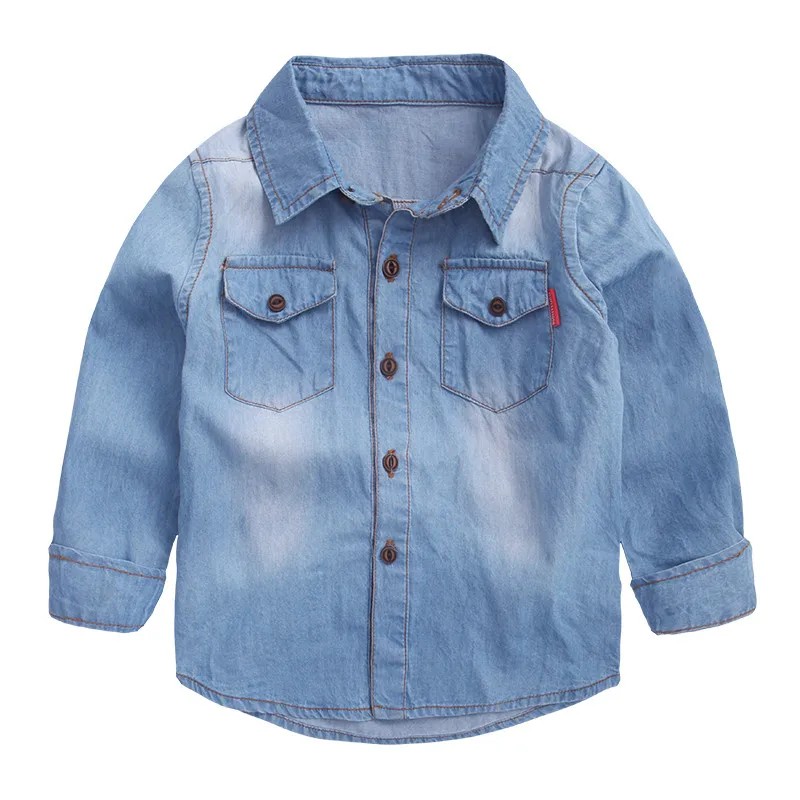 light blue Рубашка для маленьких мальчиков рубашка с длинными рукавами джинсовая синяя весенне-Осенняя детская одежда детской одежды г. новое поступление - Цвет: light blue