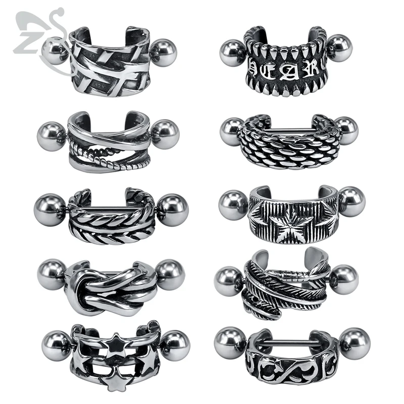 ZS Men's Hip Hop Hoop Earrings Punk Style 316L Stainless Steel Jewelry 1 Pair Small Round Biker Earring Rock Roll Accessories
