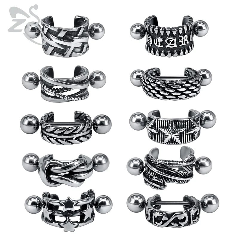 

ZS Men's Hip Hop Hoop Earrings Punk Style 316L Stainless Steel Jewelry 1 Pair Small Round Biker Earring Rock Roll Accessories