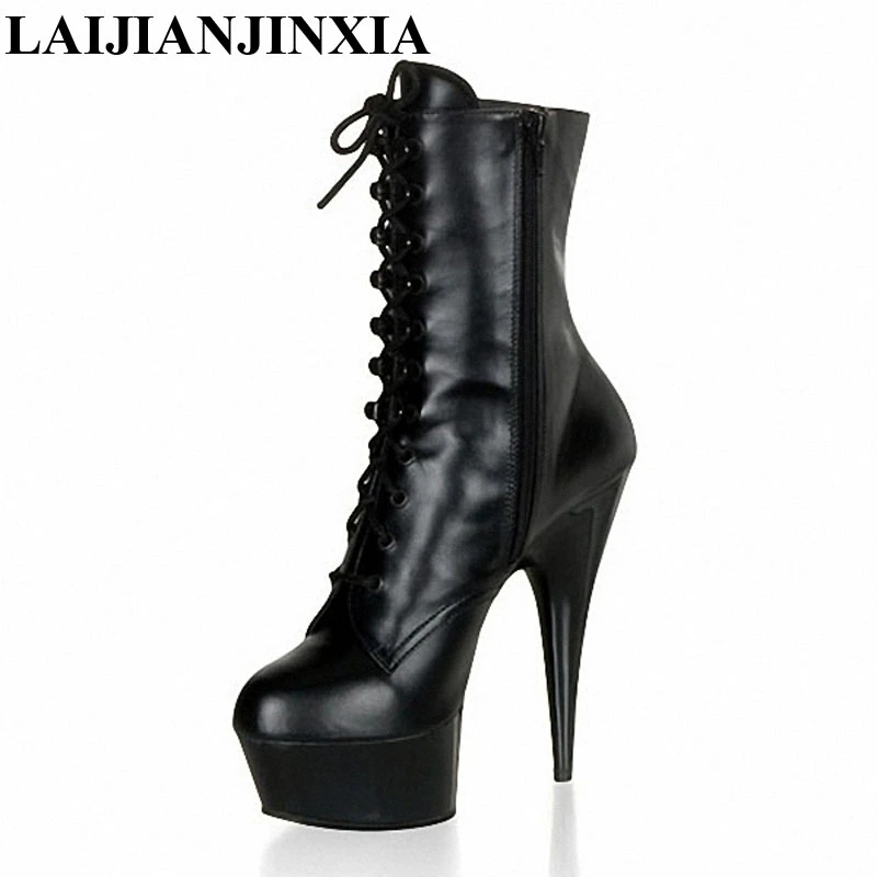 New Sexy 15cm Ultra High-Heels Platform Shoes Night Club Pole Dancing Shoes Round Toe Ankle Boots Dance Shoes