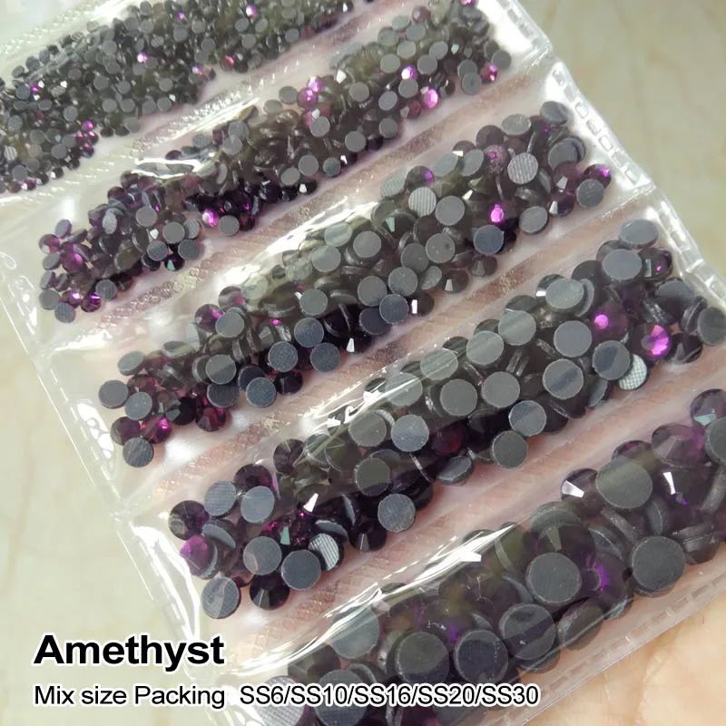 Amethyst Новая упаковка, смешанный размер, стразы, кристалл AB 1200 шт./лот, стразы для горячей фиксации, для изготовления сумок, одежды, обуви - Цвет: Amethyst