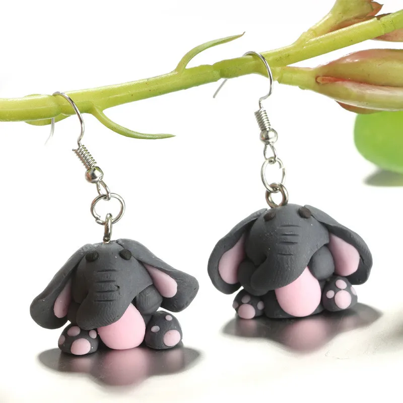 Модные серьги-капельки из полимерной глины милый слон мультфильма аксессуары