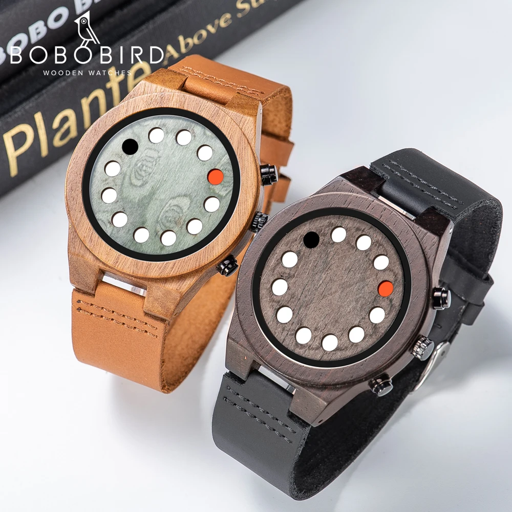 Relogio masculino BOBO BIRD Wood мужские часы уникальные светящиеся 12 отверстий таймер дизайн