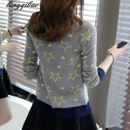 Женский жаккардовый вязаный кардиган на молнии с пятиконечной звездой зимний