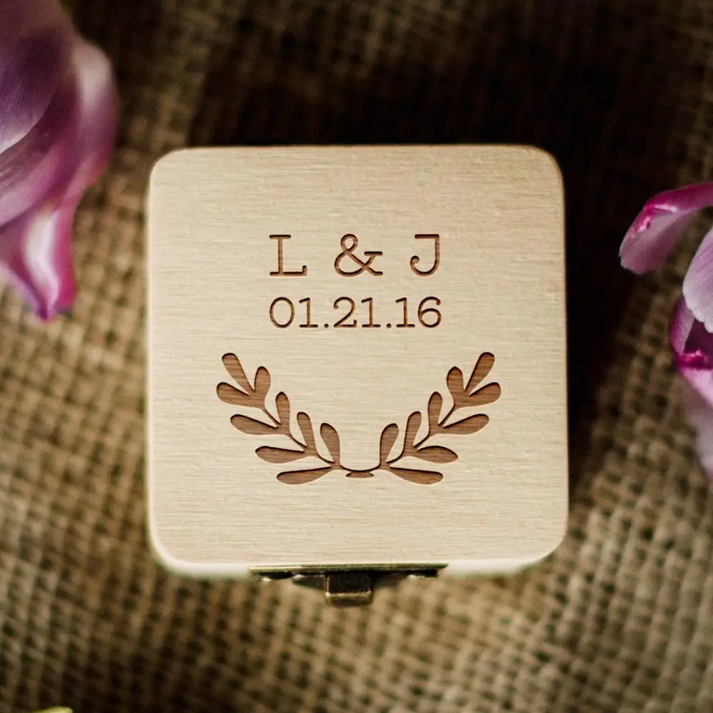 Деревянная коробка для кольца в рустикальном стиле Персонализированная Коробка