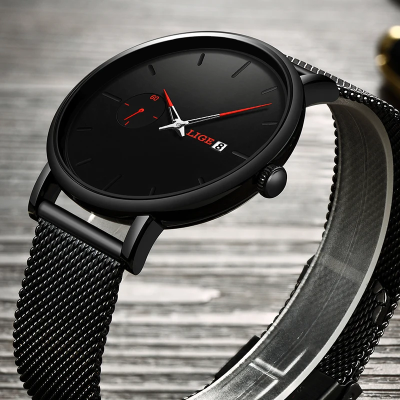 LIGE спортивные мужские часы с датой Лидирующий бренд Роскошные водонепроницаемые