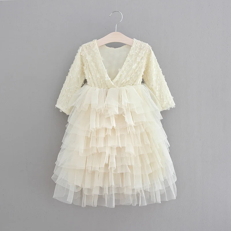 2018 Baby Girls Applique Flowers Tutu Lace Multi Color Dress Children Ruffles Backless Holiday Party Wholesale | Детская одежда и