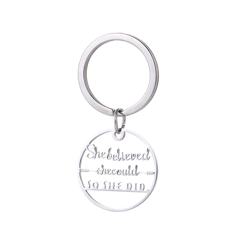 2pcs/lot nature steel gold color key chain Hollow out letters She believed could so did new stainless Car keychain | Украшения и