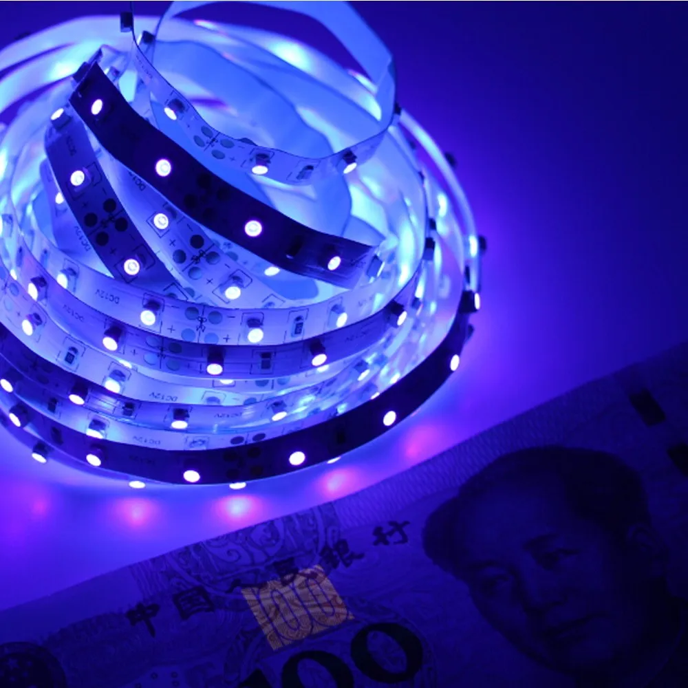 12V 3528/5050 SMD 60led/m 120led/m UV 395-405nm ультрафиолетовая Водонепроницаемая фиолетовая Светодиодная гибкая лента светильник черный светильник ing