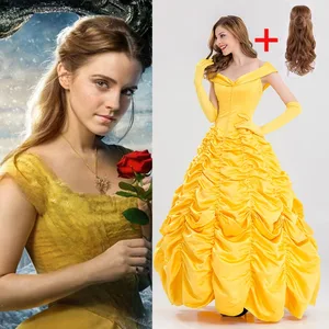 high quality beauty and beast belle dress adult princess belle cosplay costume fancy princess dress or wigs costume long dresses free global shipping