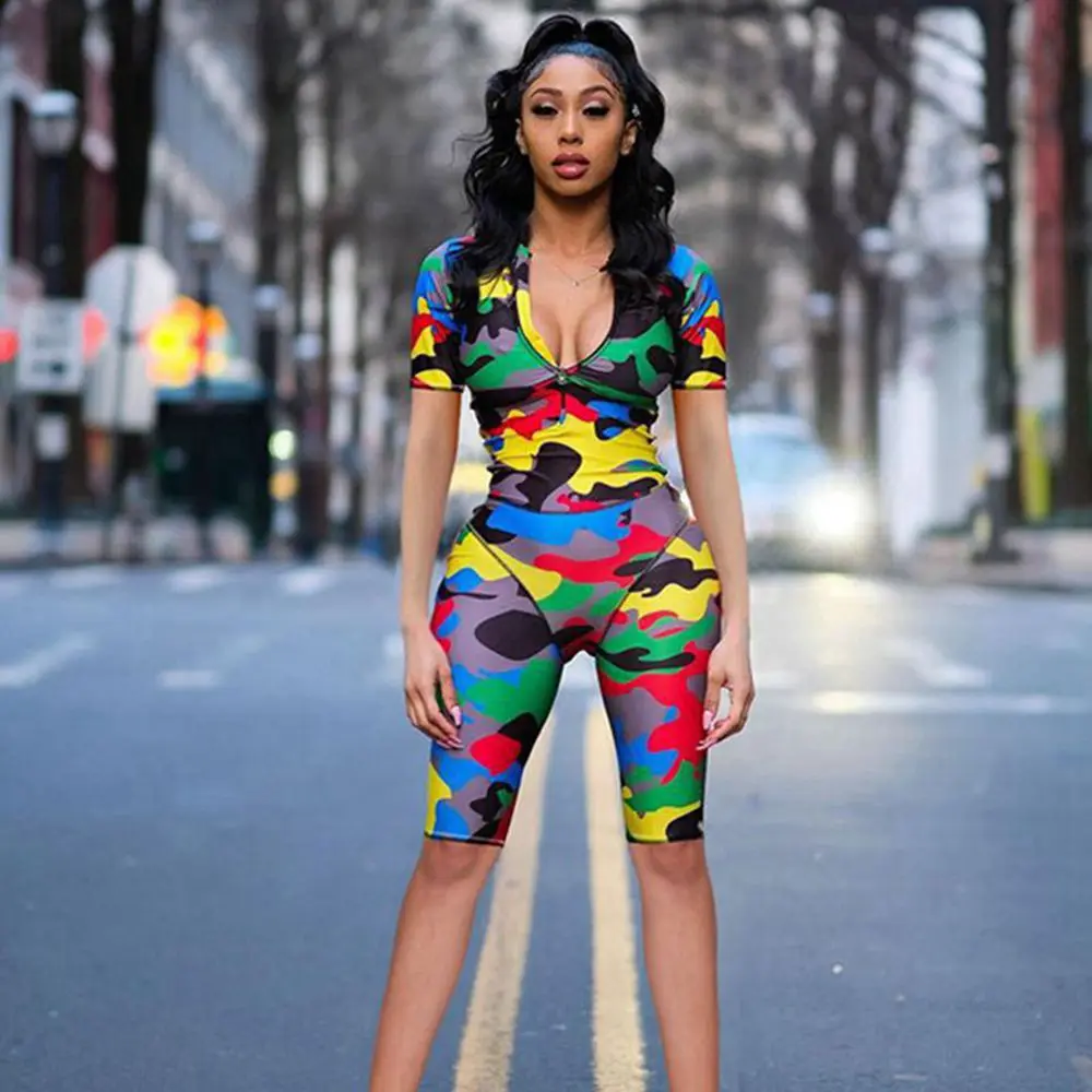 Камуфляжный сексуальный комбинезон Модный повседневный летний уличный цельный