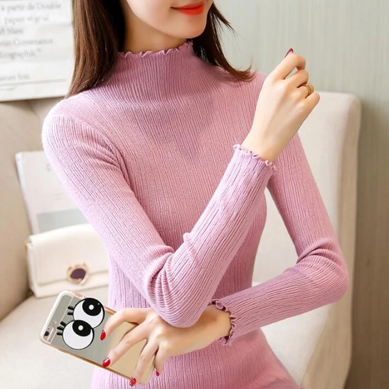 

Autumn Winter Sweater Women Half Turtleneck knit Pullover 2018 New High Elastic Slim Sweaters Long Sleeve femme jumper Tops