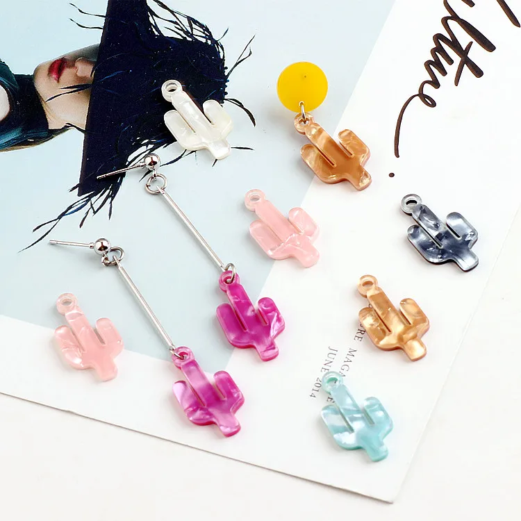 

DIY handmade jewelry accessories fresh cactus earrings acetate material pendant