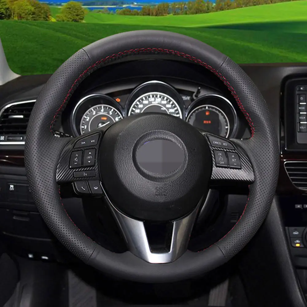 Для 2016 Mazda CX 4 черная кожа красная нить чехол рулевого колеса автомобиля отделка