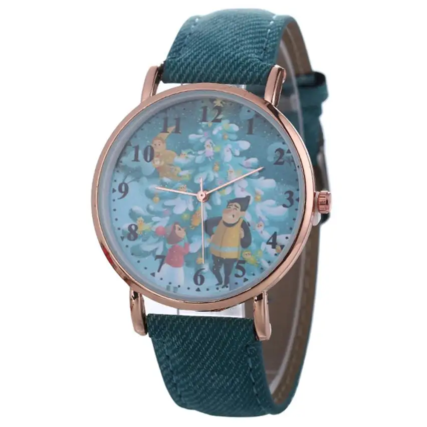 Женские часы винтажные с рождественским узором кварцевые кожаный ремешок ремень