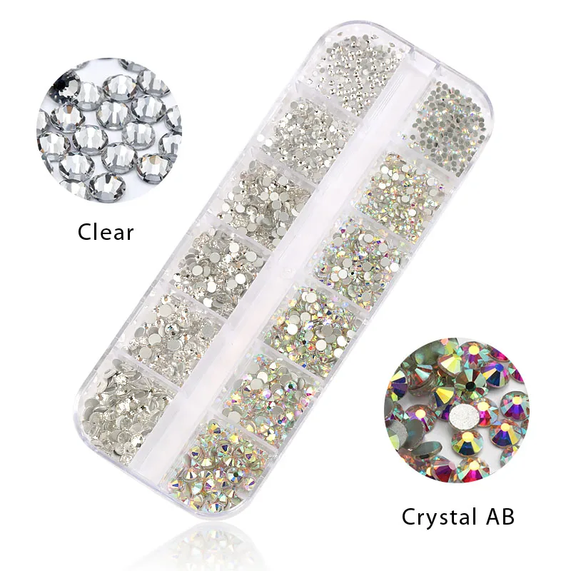 Clear-Crystal AB 1440 шт многоразмерные стеклянные стразы кристалл страз перегородка смешанный размер DIY Маникюр 3D ногти искусство стразы украшения - Цвет: Clear-Crystal AB