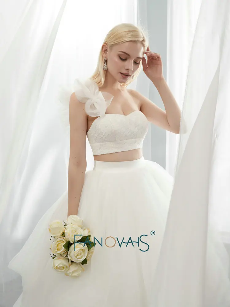 Две Части Свадебные Платья Бальное Платье Оборки Vestido De Novia Robe Mariee Кружева