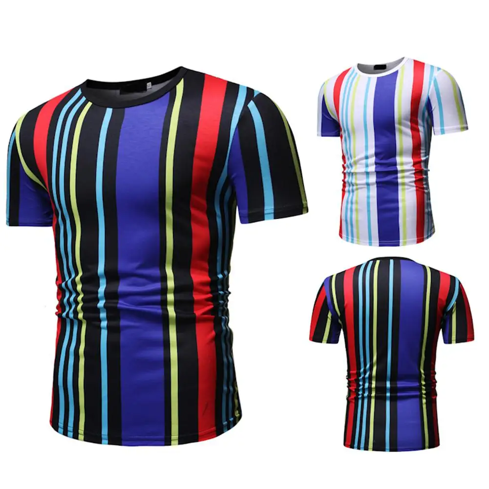 Мужская Повседневная футболка с принтом в Вертикальную Полоску HobbyLane короткими