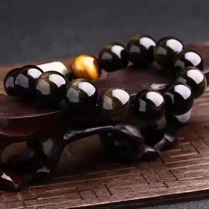 

Natural Golden Obsidian Stone Bracelet Carved Pixiu Round Buddha Beads Bracelet Gift for Lover's Bangles Stone Jades Jewelry