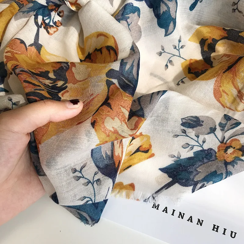 Осенне-зимний модный винтажный Цветочная вискозная шаль шарф высокого качества