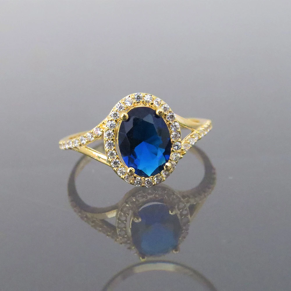 1.00ct карат 7*5 мм лабораторное создание синий сапфир обручальное кольцо с белым камень Муассанит Halo Кольцо 14k желтое золото