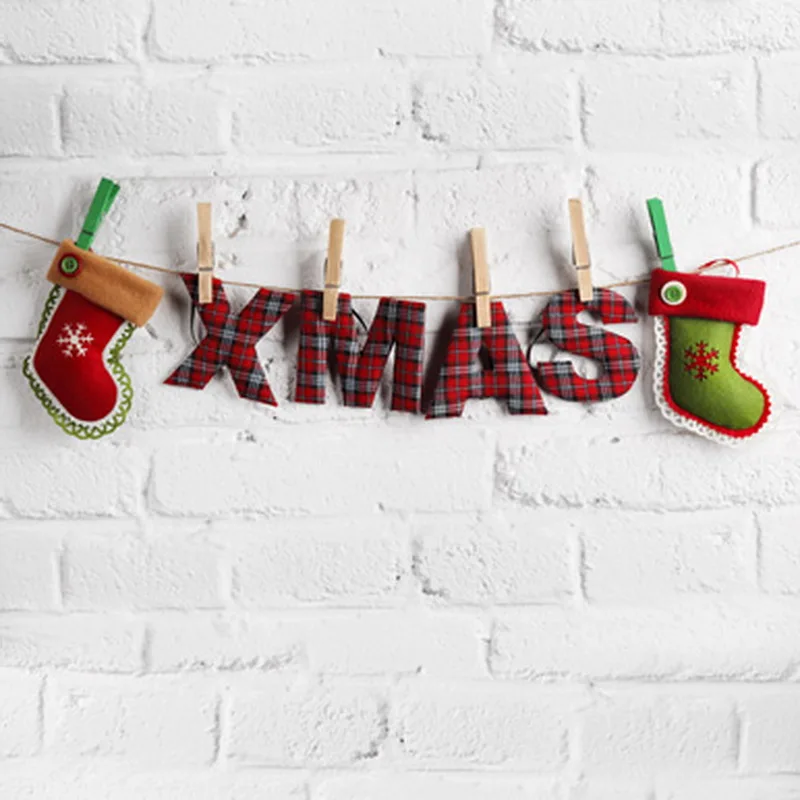 Фон для фотосъемки в клетку на Рождество зимние чулки белая кирпичная стена