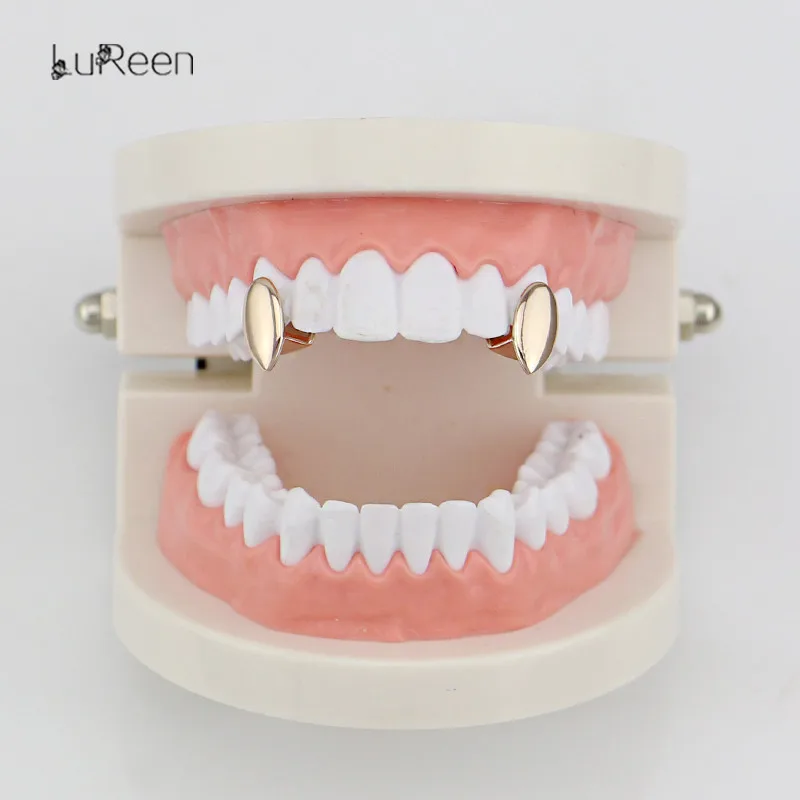 LuReen Золото Один зубы Grillz верхние и нижние грили Dentail пользовательские Fang зуб шапки Хэллоуин вампирский зуб Ювелирные изделия