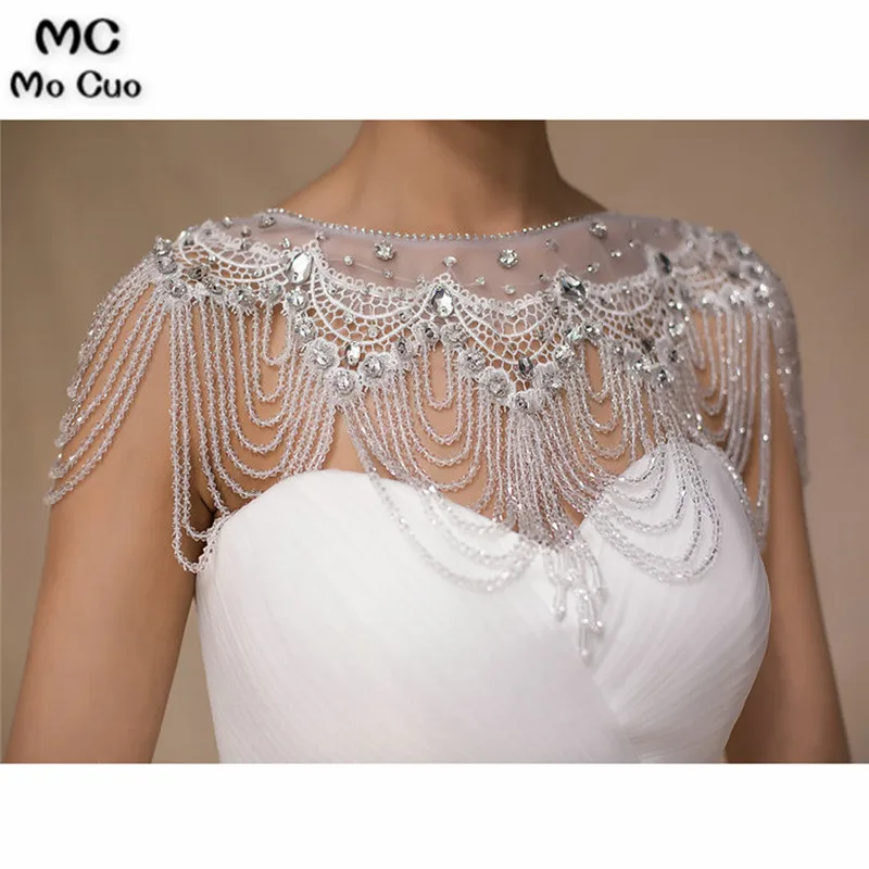 В наличии 2018 готовые украшения с кристаллами бисер Свадебная шаль жакет болеро