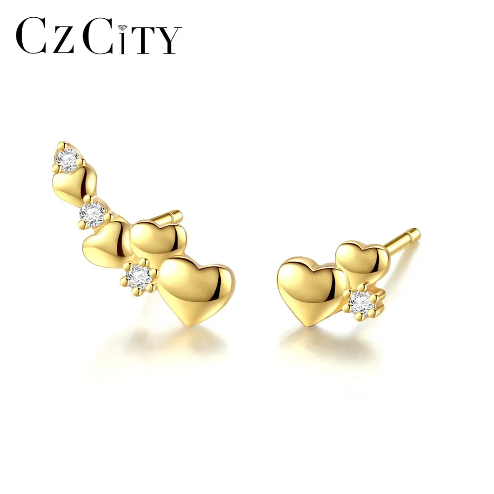 CZCITY, новинка, трендовые серьги-гвоздики в форме сердца для женщин, уникальный дизайн, нежные серьги в виде сердца, серебро 925, ювелирное изделие, аксессуары для свиданий