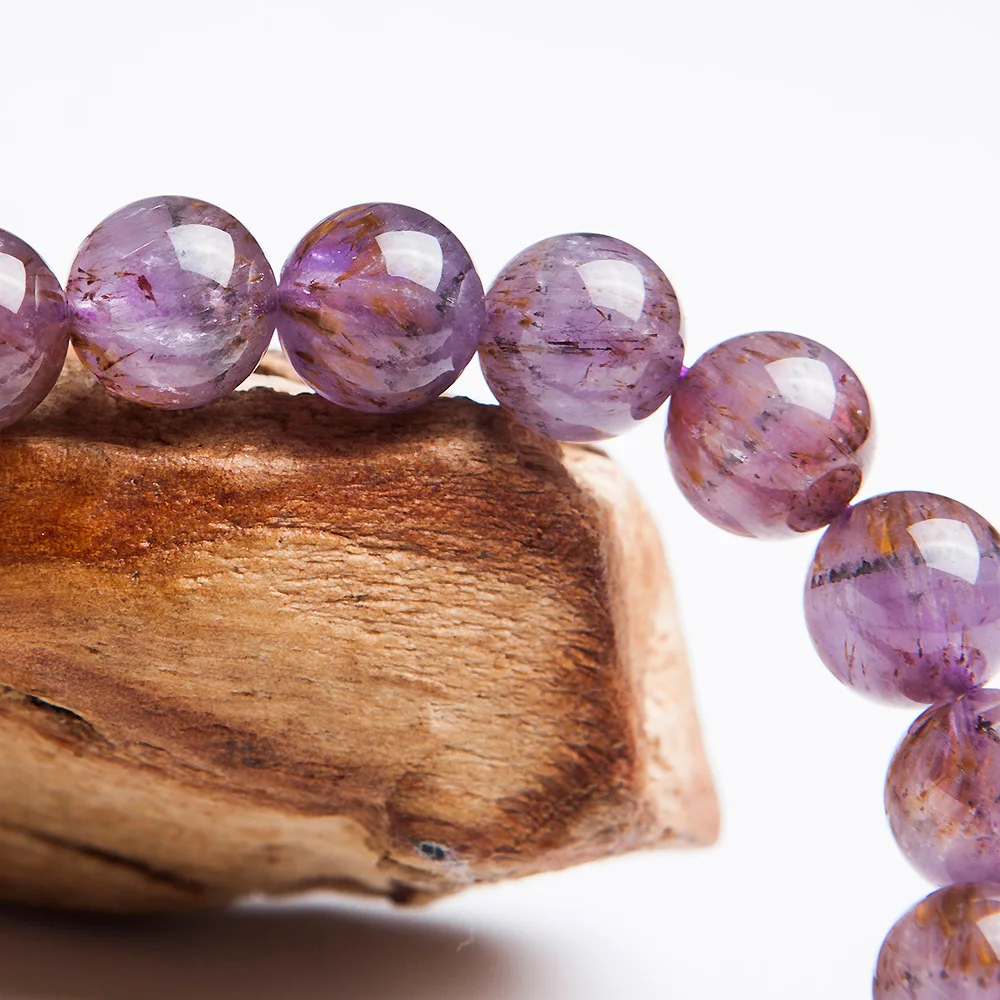 9 мм настоящий натуральный каксенит фиолетовый рутилированный Кварц Браслеты