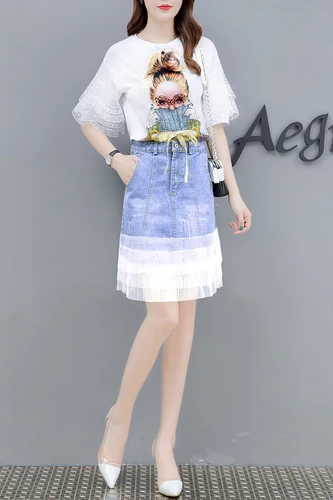 Свободная рубашка с принтом из мультфильма женские джинсовые костюмы одежда для